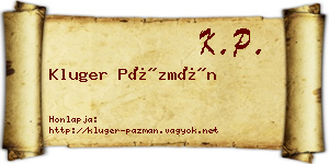 Kluger Pázmán névjegykártya